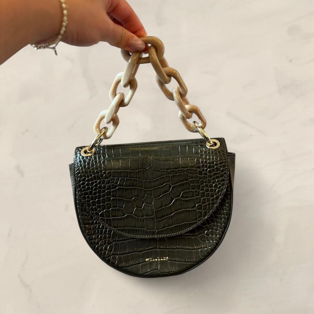 Whistles green croc leather bag with chain